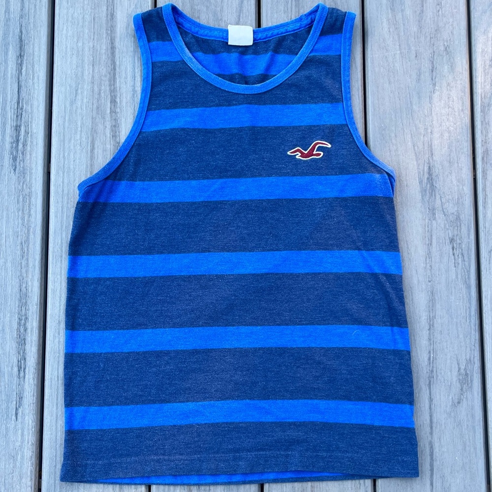 Hollister; Classic Tank Top; Vibrant Cobalt & Navy Blue Stripes; Minor Wear; S